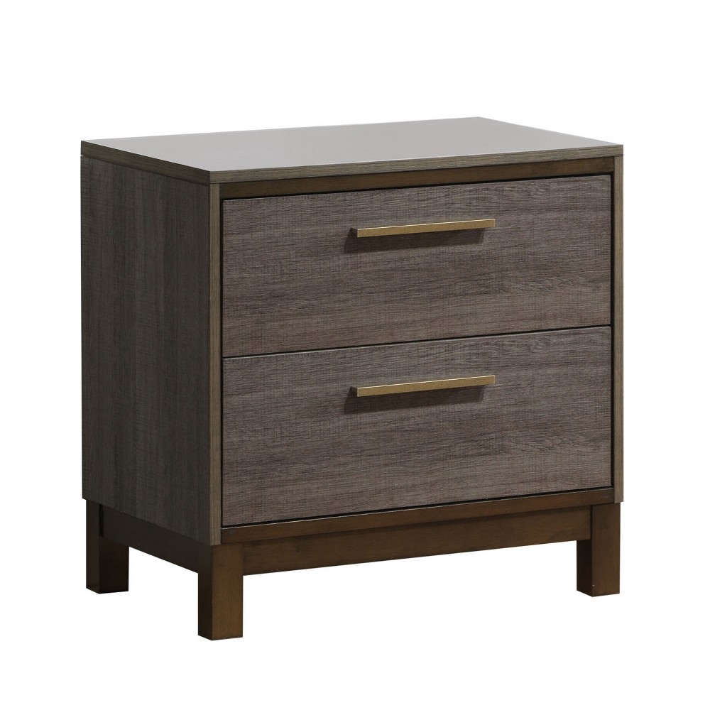 Gordon 2 Drawer Nightstand Two-Tone Antique Gray - miBasics: Solid Wood, Metal Glides, Rectangular Bedside Storage