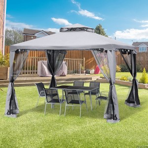 Gulches 9.6' x 9.6' Patio Gazebo, Outdoor Canopy Shelter with 2-Tier Roof and Netting, Steel Frame for Garden, Lawn, Backyard, and Deck, Gray - 1 of 4