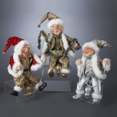 Kurt S. Adler Set of 3 Jacqueline Kent's Elderly Elves Christmas Stocking Holders 12"