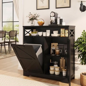 Tilt Out Trash Can Cabinet for 13 * 1 Gallon Trash Can, Dog Proof Garbage Can - 1 of 4