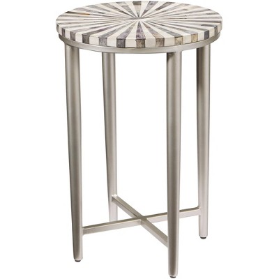Coast to Coast Accents Hannibal Modern Iron Round Accent Table 14" for Silver Gray Pinwheel Tabletop for Living Room Bedroom Bedside Entryway Office