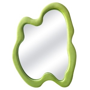 Beautyolove 24 in. W x 32 in. H Irregular Green Flannelette Framed Wall Mirror Asymmetrical Decorative Wall Mirror - 1 of 4