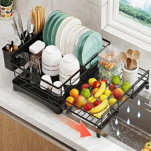 Sevobal Utility Storage Shelves, Multifunctional Dish Drying Rack with Drainboard, 2-Tier Dish Racks for Kitchen Counter, Black, 21.7"*16.4"*6.7" - 1 of 4