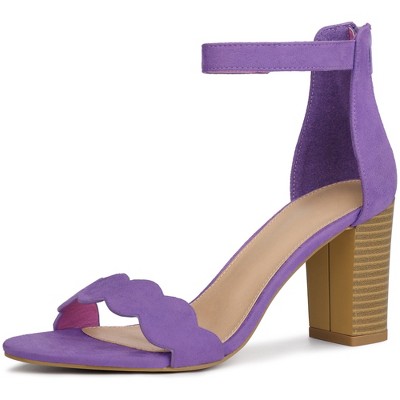 Perphy Women's Scalloped Chunky Heels Ankle Strap Sandals