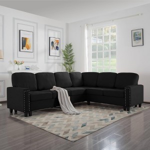 MAYEERTY 107.9" Reversible L-Shaped Sectional Sofa - Tufted Cushions, Nailhead Trim, 2 Colors - 1 of 4