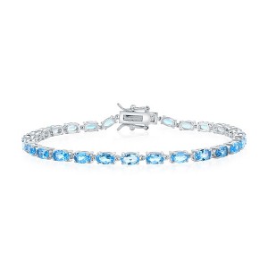 Simona Sterling Silver, Oval Gem Tennis Bracelet - Swiss Blue Topaz - Blue - 7.25 Inch - 1 of 2