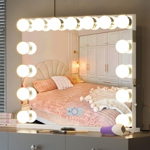 VANITII Hollywood Vanity Makeup Mirror Bluetooth With 15 LED Bulbs Wall Amount USB Charging Touch Sensor Light Adjustable White - 1 of 4