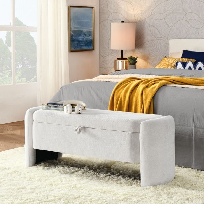 Serena Chenille Fabric Ottoman Oval Storage Bench with Large Storage Space - The Pop Home