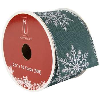Northlight Green with Glitter Snowflakes Wired Craft Christmas Ribbon 2.5" x 10 Yards