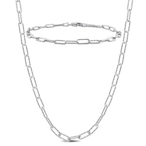 EVERLY JEWELRY | Sterling Silver 3mm Paperclip Chain Necklace and Anklet Set, 16 in + 9 in-Multiple Metal Color Options - 1 of 4