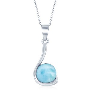 Caribbean Treasures Sterling Silver Open Top with Round Larimar In Swirl Design 18" Pendant Necklace - Blue - 1 of 2