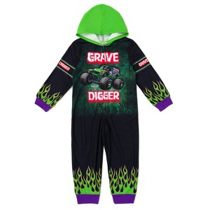 Monster Jam Grave Digger Truck Zip Up Coverall Toddler - 1 of 4