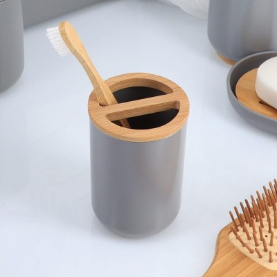 Evideco French Home Goods Elegant Toothbrush Holder with Bamboo Top - Modern Bathroom Organizer for Toothbrush & Toothpaste