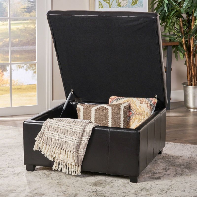 Forrester Bonded Leather Square Storage Ottoman Espresso - Christopher Knight Home, 4 of 8