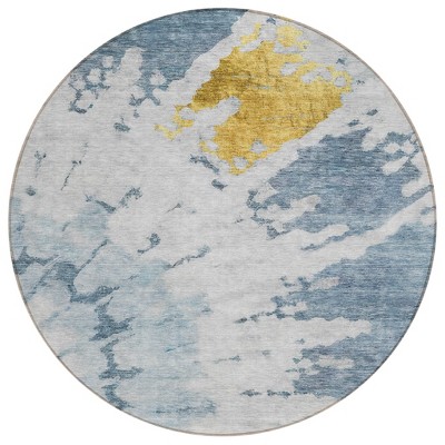 Denim Blue And Sky Blue Abstract Washable Indoor Outdoor Area Rug