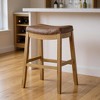 HomeRoots 31" Brown and Natural Faux Leather and Solid Wood Backless Bar Height Bar Chair - 2 of 4