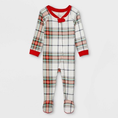 Baby Holiday Plaid Flannel Matching Family Footed Pajama - Wondershop™ White 3-6M