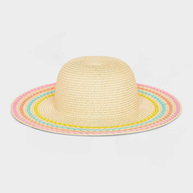 Girls&#39; Paper Straw Floppy Hat with Ric Rac - Cat &#38; Jack&#8482; Off-White, 1 of 6