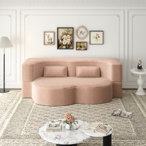 Modern Convertible Floor Sofa Bed with 2 Pillows, Folding Foam Sleeper Couch, No Assembly Sofa for Guest Room or Living Room-Tanpinhause - 1 of 4