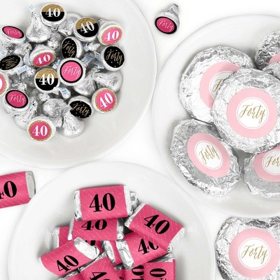  Big Dot of Happiness Chic 40th Birthday - Pink, Black and Gold - Birthday Party Candy Favor Sticker Kit - 304 Pieces 