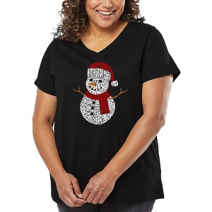 LA Pop Art Christmas Snowman - Women's Word Art V-Neck - 1 of 4