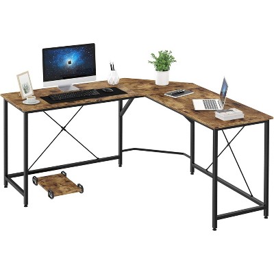 Aoxun 59" L-Shaped Home Office Desk with CPU Stand, Space-Saving Corner Computer Workstation, Rustic Brown