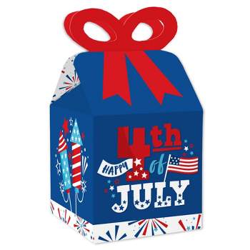 Big Dot of Happiness Firecracker 4th of July - Square Favor Gift Boxes - Red, White and Royal Blue Party Bow Boxes - Set of 12