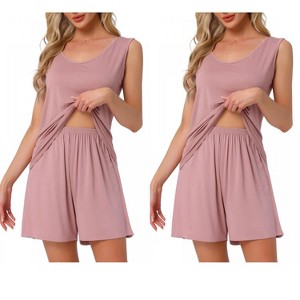 INSPIRE CHIC Women's 2 Pcs Cotton Soft Sleeveless Cami & Shorts Pajama Set - 1 of 4