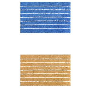Unique Bargains 2 Pcs Striped Pattern Soft Absorbent Non-Slip Bath mats for Bathroom Floor