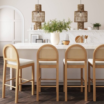 Bailey Light Oak and Rattan Counter Height Bar Stools, Set of 4