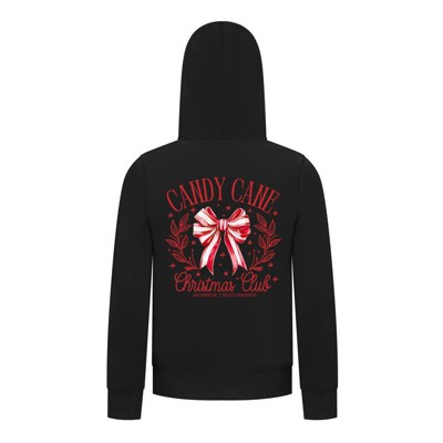 Everyday Kids Christmas Collection Candy Cane Christmas Club Girls Zip Up Hoodie – Holiday Sweatshirt - Black