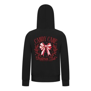 Everyday Kids Christmas Collection Candy Cane Christmas Club Girls Zip Up Hoodie – Holiday Sweatshirt - Black - 1 of 1