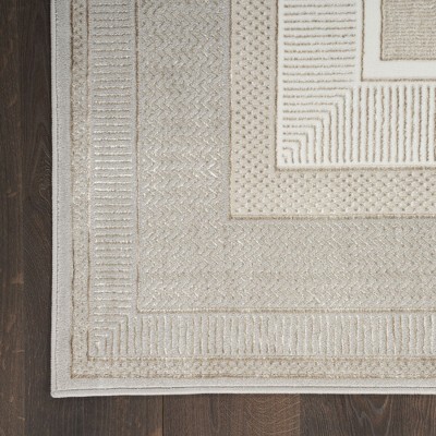 Ivory Geometric 9' x 12' Synthetic Washable Rug