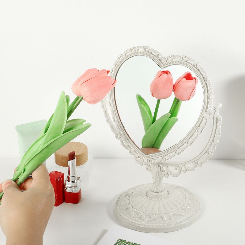 Unique Bargains Love Heart Shaped Double Sided 360° Rotating Makeup Mirror 1 Pc, 2 of 7