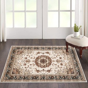 Boho Vintage Washable Area Rug, Gray Medallion Low Pile Non Slip Carpet for Living Room, Bedroom, Kitchen, or Dining Room, Pet Friendly - 1 of 4