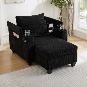 KTMBDW Convertible Sofa, Corduroy Chaise Lounge Sofa with 2 Cup Holders and Phone Holder, Armrests with Built-in Storage  for Bedroom - 1 of 4