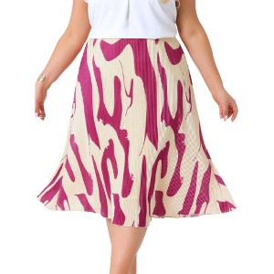 Agnes Orinda Women's Plus Size Pleated Print High Waisted Summer Trendy Business Casual A Line Skirts - 1 of 4