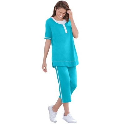 Woman Within Plus Size Contrast Stripe Capri Set