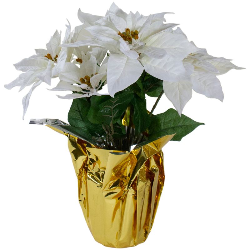 Northlight 17" Potted White Artificial Poinsettia Christmas Arrangement, 1 of 3