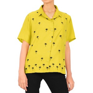 LA LEELA Women's Casual Solid Blouse Shirt TShirts Short Sleeve Button Down Dress Tops Tee Shirts Hawaiian Blouses for Women - 1 of 4