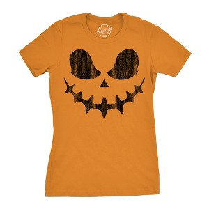 Womens Skeletal Steve Pumpkin T Shirt Funny Halloween Jack O Lantern Skull Smile Tee For Ladies - Crazy Dog Women's T Shirt - 1 of 4