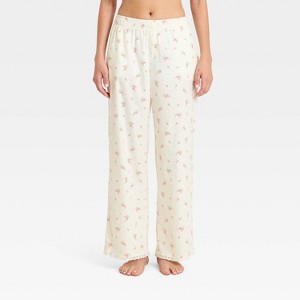 Women's Lace Trim Flannel Pajama Pants - Wild Fable™ Cream Floral