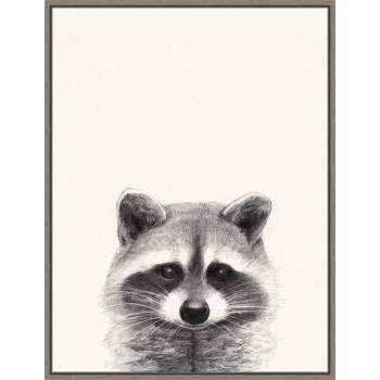 18" x 24" Animal Mug II Raccoon by Victoria Borges Framed Canvas Wall Art Gray - Amanti Art