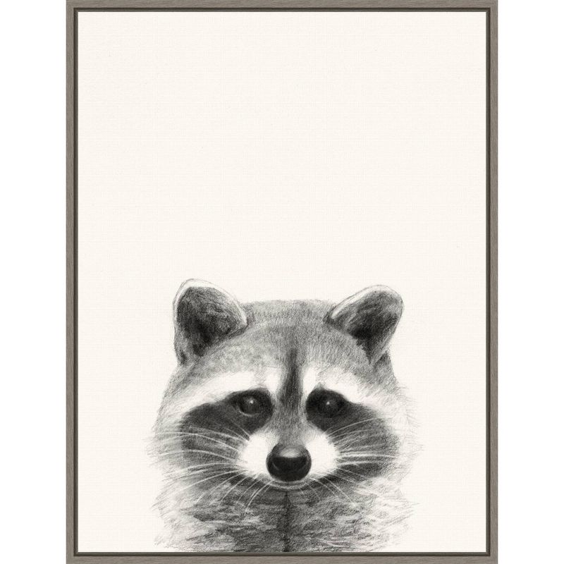 18&#34; x 24&#34; Animal Mug II Raccoon by Victoria Borges Framed Canvas Wall Art Gray - Amanti Art, 1 of 9