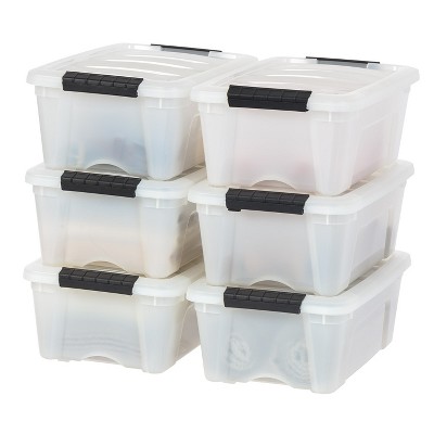 IRIS USA 6 Pack 12qt Plastic Storage Bin with Lid and Secure Latching Buckles, Pearl