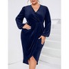 Women's Plus Size Velvet Dress V Neck Long Sleeve Bodycon Ruched Wrap Dress Casual Party Cocktail Dresses - 2 of 4