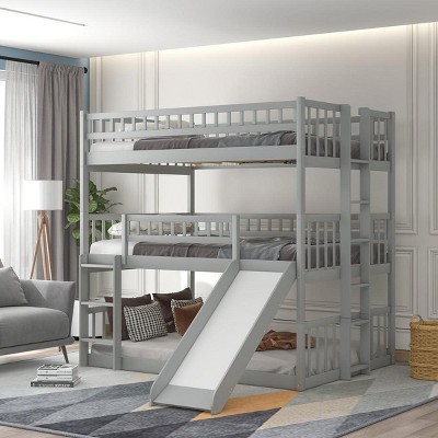 Streamdale Full-Over-Full-Over-Full Triple Bed With Built-In Ladder And Slide, Gray