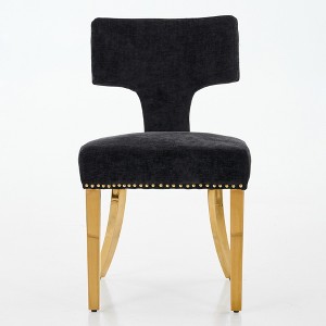 Gulches Set of 2 Mid-Century Dining Chairs - Black Chenille Upholstered with Copper Nails, Golden Stainless Steel Legs, 300 lbs Capacity - 1 of 4