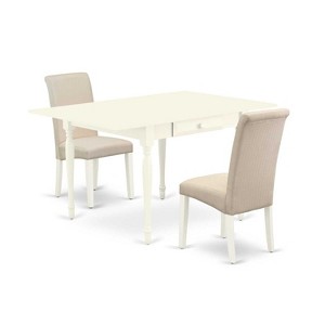 HomeStock 3-Piece Linen White Finish Solid Wood Top with Dropleaf Dining Table Set - 1 of 4