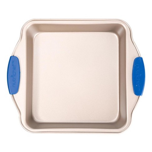 NutriChef Non-Stick Square Pan - Deluxe Nonstick Blue Coating Inside and  Outside with Red Silicone Handles